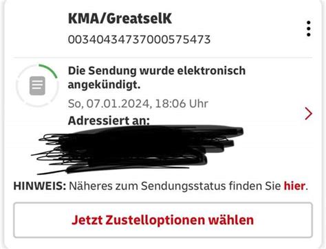 sendung wurde elektronisch angekündigt seit tagen
